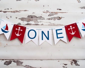 Nautical One Banner, Nautical I Am One Banner, Nautical Highchair Banner, Nautical 1st Birthday Party, P002
