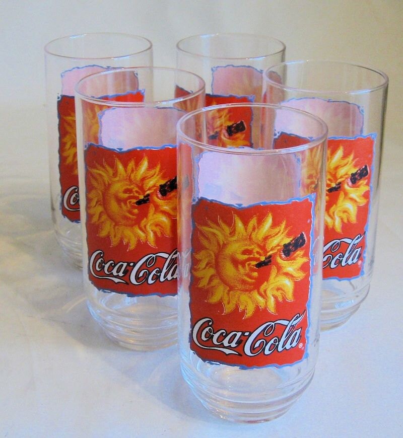 Kitschy LIBBEY Coca-Cola “SUN” 16 oz. Retro Drinking Glasses Red ...