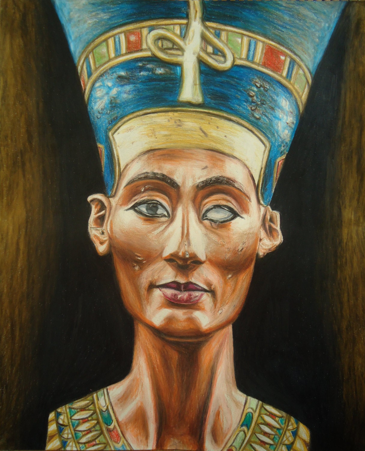 Nefertiti colored pencil drawing - Original Queen Nefertiti artwork - Artwork that fits any Egyptian home decor - Rustic beauty - Home decor. - il_fullxfull.661966766_1vny