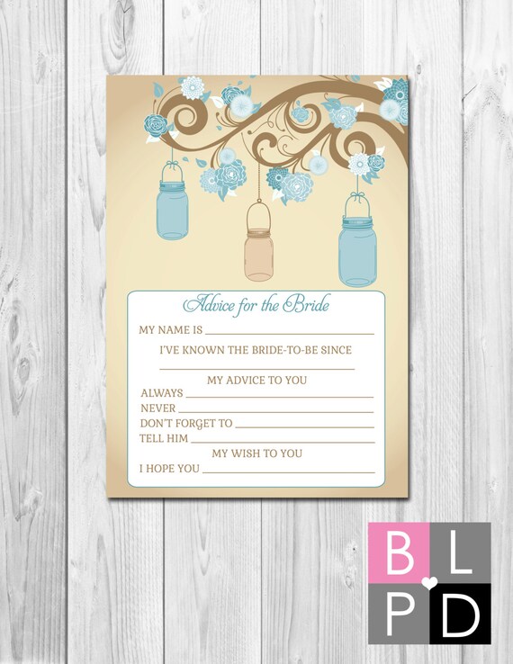INSTANT DOWNLOAD - Advice for the Bride - Mason Jar Tree - Blue and Tan - Printable Il_570xn