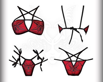 pentagram panties satanic heavy metal bikini swimsuit satan goth baphomet clothing inverted star vampire bra shipping beachwear