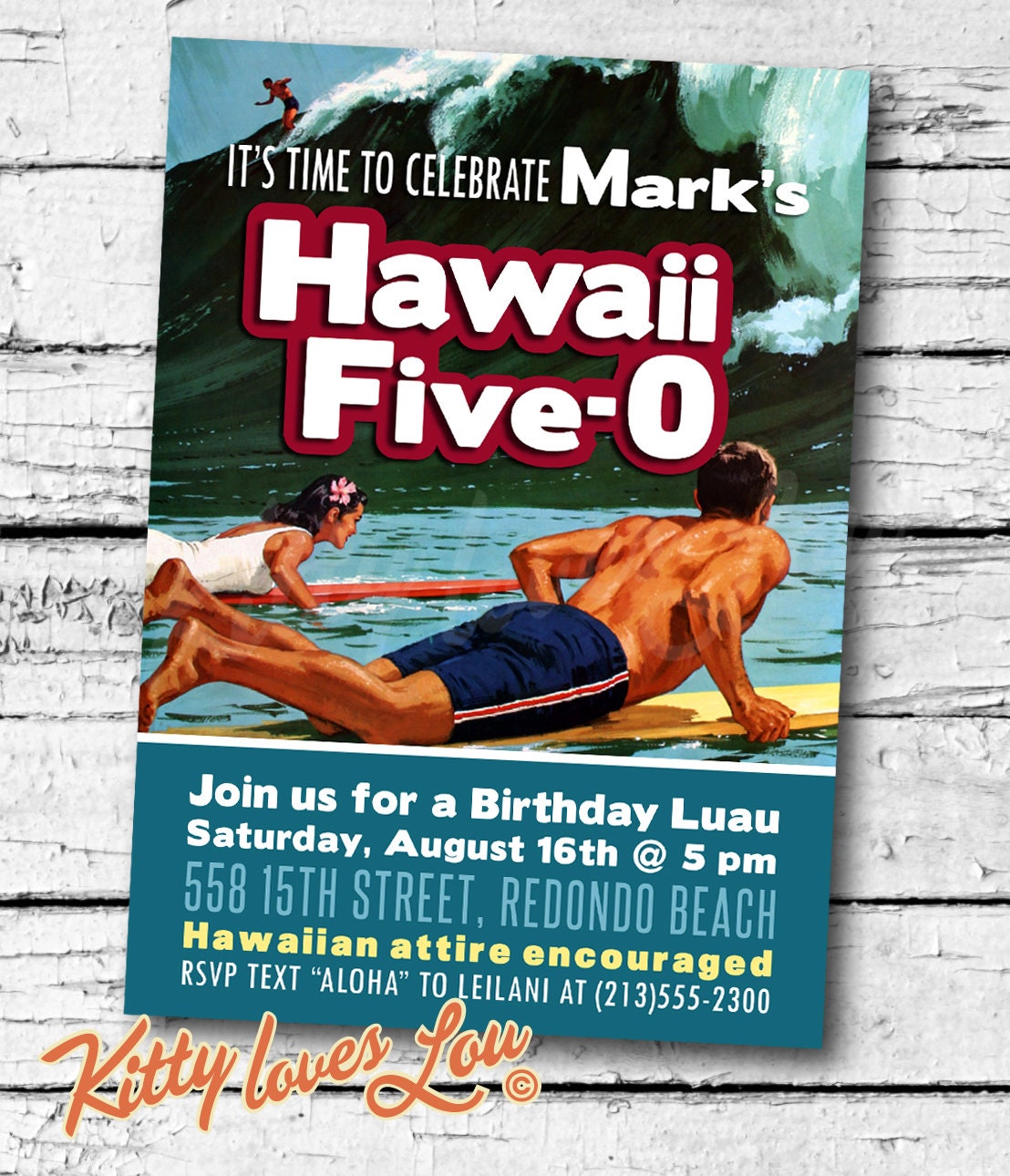 PRINTABLE Hawaii Five0 50th Birthday Party Invitation Digital