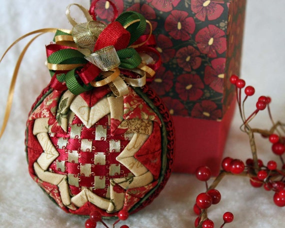 woven ribbon and folded fabric christmas ornament in woven ribbon and folded fabric christmas ornament in