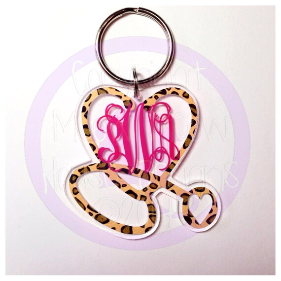 Monogrammed Stethoscope Keychain Many by MeowMeowHouseDesigns