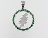 Grateful Dead, Sterling Silver Round 13 Point Bolt Pendant with Tsavorite (green garnet) Gems