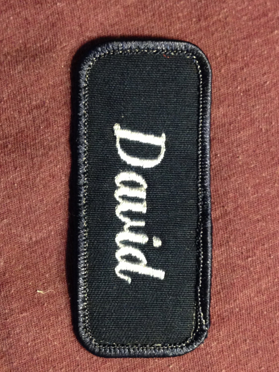 David. A navy blue work shirt name patch that by HeydayRetroMart