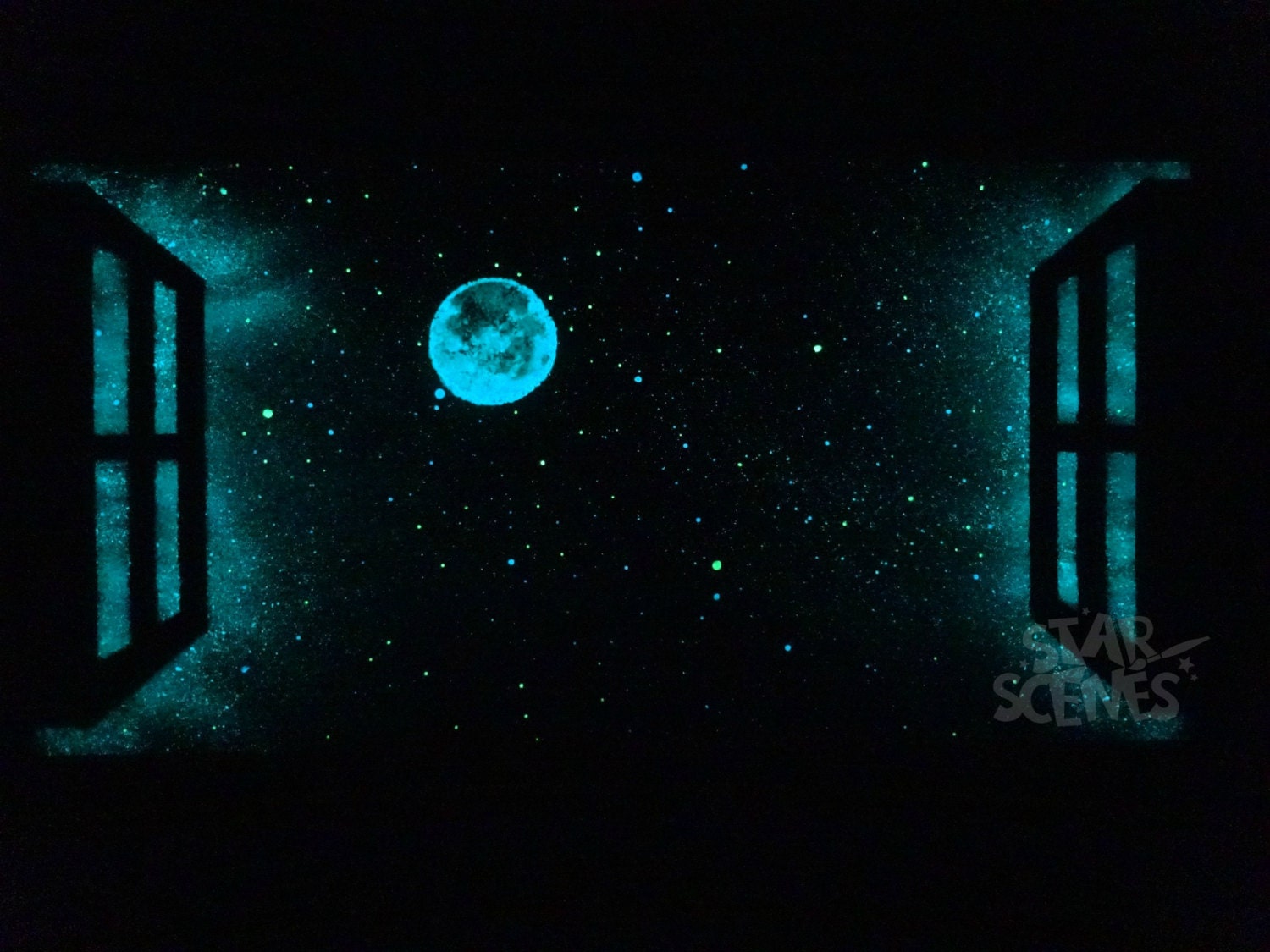 Glow in the dark Star Window with full moon glows all night