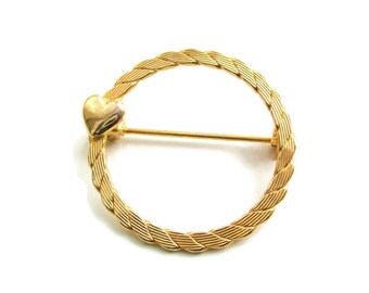 Vintage Goldtone Sweet Heart Eternity Brooch Pin