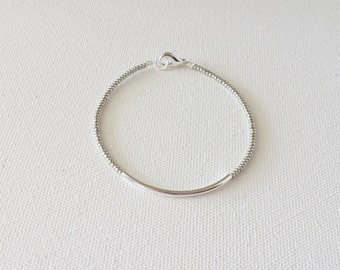 Silver bracelet, bar bracelet, noodle bracelet, seed bead bracelet, minimalist jewelry,noodle silver, bar bracelet,beaded bracelet,gift