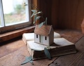 Irish cottage bud vase - miniature house structure - white washed historic building model - flower vase centerpiece - mint green door