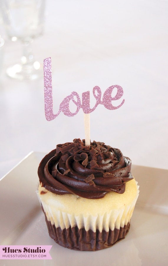 LOVE Party Treat Picks / Cupcake Toppers (Set of 12) - Pick Your Color! Il_570xn