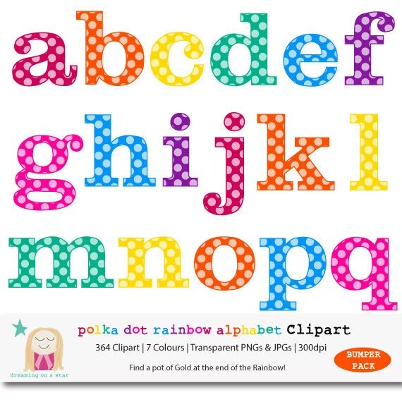 Sale Rainbow Alphabet Clipart Bumper Pack Polka Dot Letter Clipart | My ...