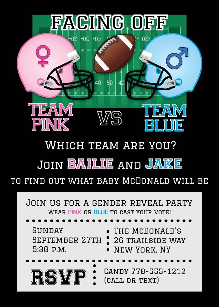 Football Gender Reveal Invitation Football Baby Shower