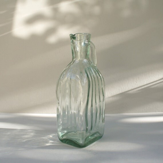 Vintage Glass Decanter Pale Green Rippled Glass Tall by Phyndz
