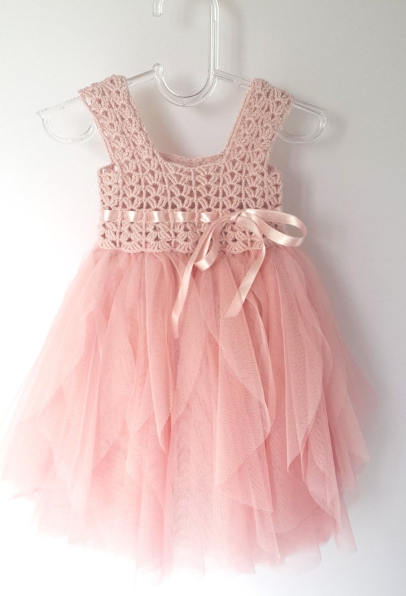 Blush Pink Baby Tulle Dress with Empire Waist and Stretch
