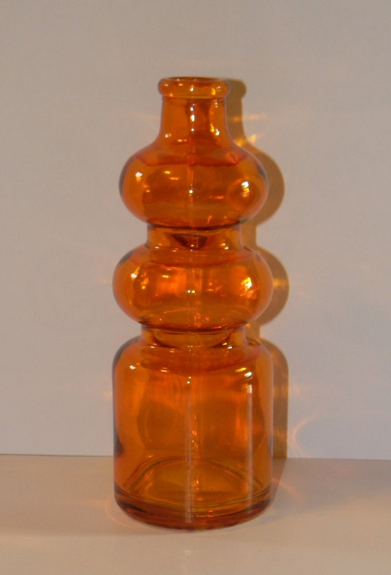 Antique Style Ribbed Glass Bottle Orange Color Fun Part