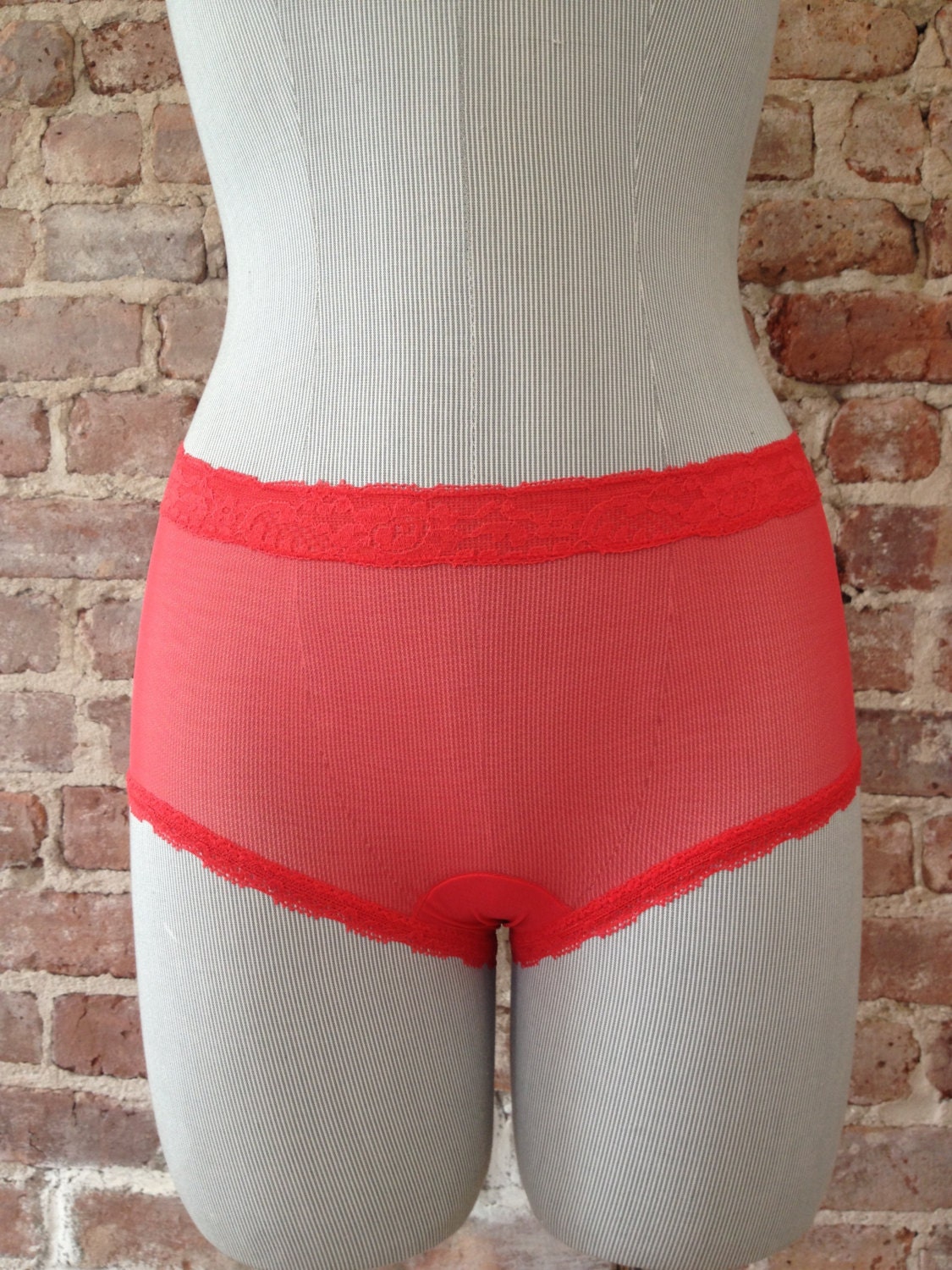 Size S Sheer Red Panties Sheer Bikini Pantie Cherry Red
