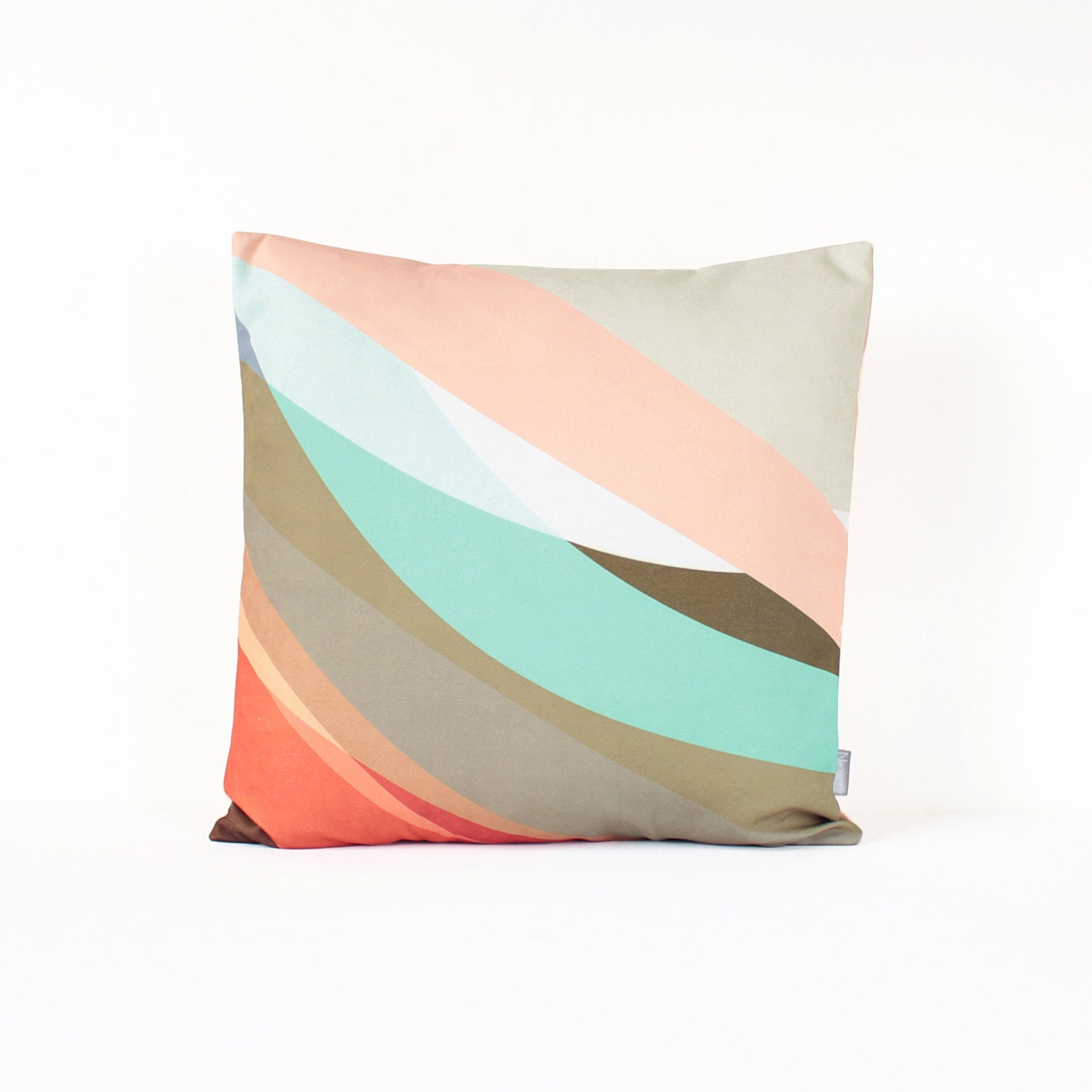 Abstract Pastel Pillow Cover in Tan Gray Red Sugar Pink by Nirwa