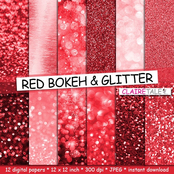 Red digital paper RED BOKEH & GLITTER with red by ClaireTALE
