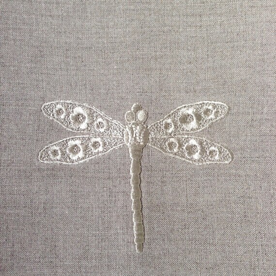 Tea Towel Guest Towel. Dragonfly Embroidered on Linen towel.
