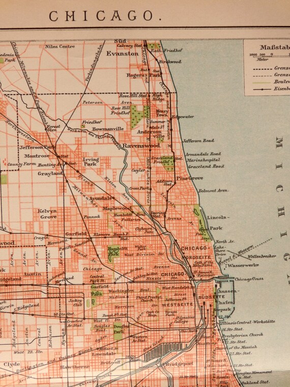 CHICAGO.Antique print.1894.Old city map of Chicago.120 years