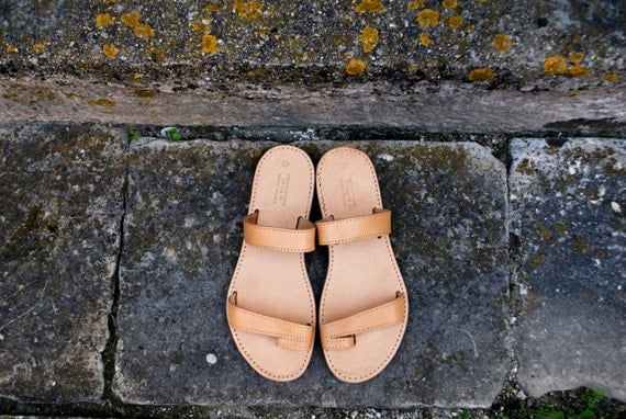 Sandales grecques Mens cuir naturel couleur brune