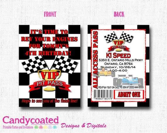 Printable Racing Theme Pit Pass Invitation by CandyCoatedDigitals