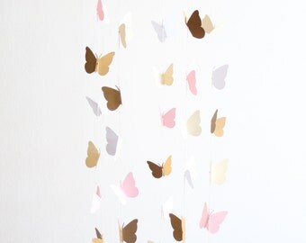 Gold and Pink Butterfly Mobile Baby Girl Nursery Crib Cream Toddler Room Decor Home