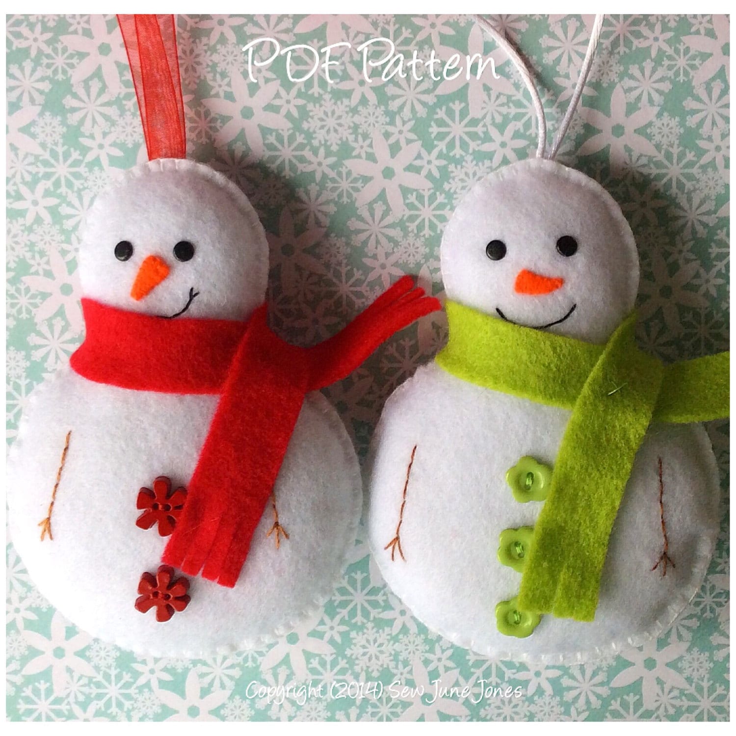 Felt Snowman Ornament PDF Sewing Pattern and Tutorial Instant