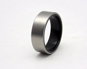 Mens Titanium and Ebony wood wedding band
