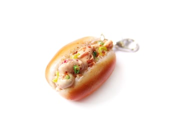 Lobster Roll Sandwich Charm, Polymer Clay Food Jewelry, Miniature Seafood Salad Charm