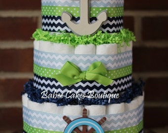 2 Tier Elephant Diaper Cake Blue and Brown by 