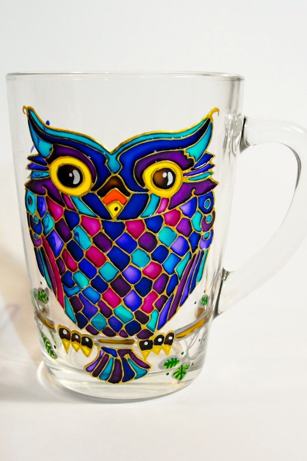 blue-owl-coffee-mug-hand-painted-mosaic-cup-owl-cup-by-vitraaze