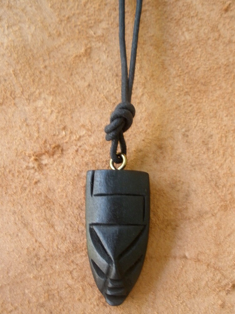 Wood Tiki Necklace/ Tiki Pendant/ Black Wood Tiki Pendant/