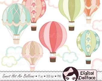 Digital Hot Air Balloon Clipart, Hot Air Balloon Party Printable, Clip Art, Graphic Image