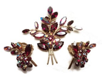 Vintage Denbe Verified Rhinestone Trembler Brooch Earring Demi Parure