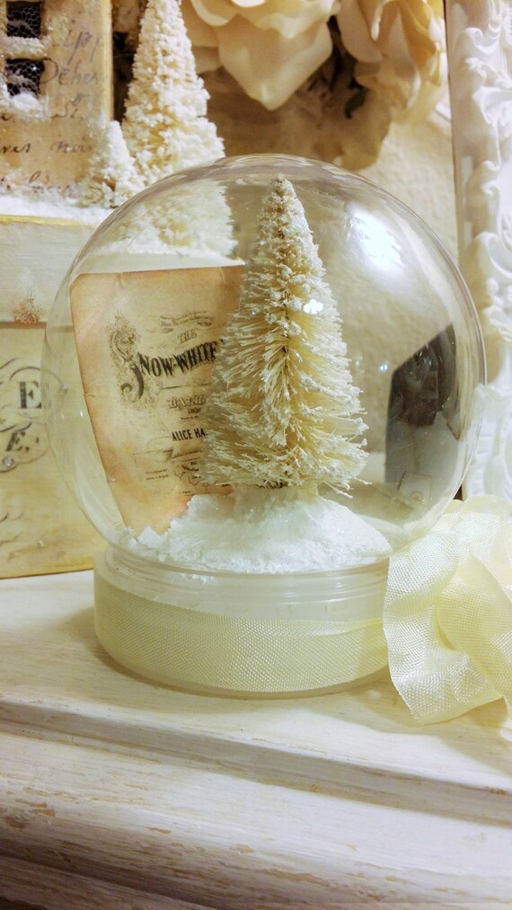 Christmas Globe with Bottle Brush Tree, Vintage Music Sheet