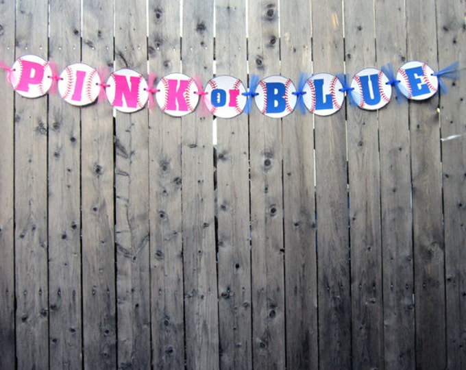 Baseball Gender Reveal Banner - Baseball Baby Shower Banner - Pink or Blue Baby Shower Banner