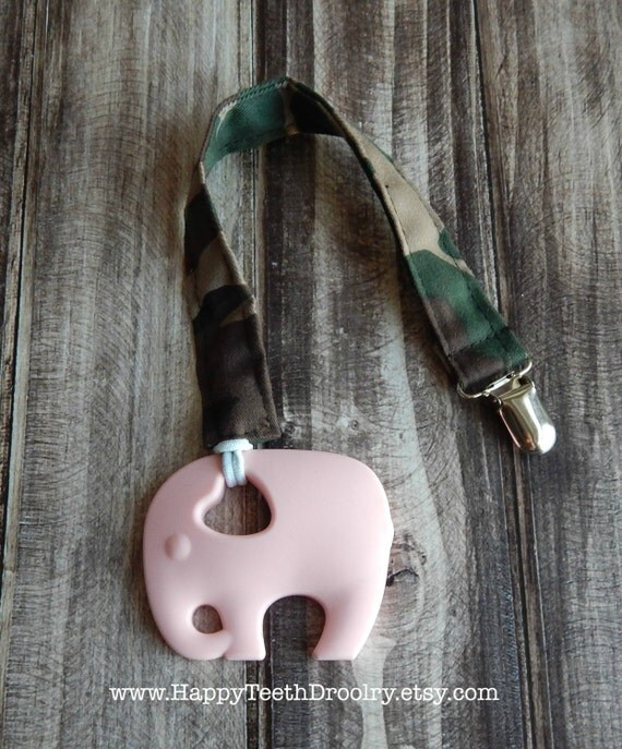 McKenna Elephant Teether Clip Pacifier Clip by HappyTeethDroolry