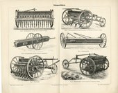 Antique Plows and Tractors Farm Equipment C. 1882 Antique Print Vintage Decor