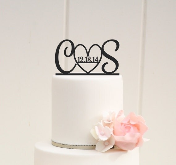 Initials and Heart  Wedding  Cake  Topper  with by 
