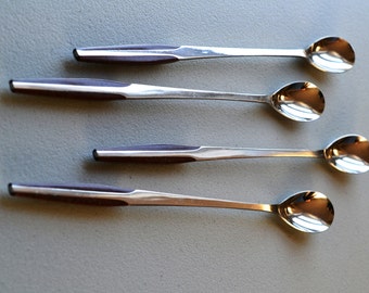 Danish Modern Iced Tea Spoons Set of 4 MCM Eldan ELD2 BROWN Japan Stainless Steel Teak Look Flatware Midcentury Modern More Pieces Avail