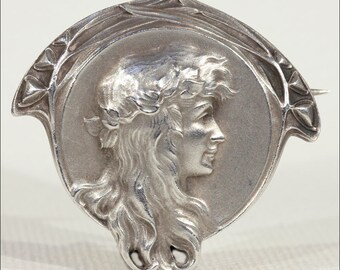Antique Art Nouveau French Silver Brooch Pin
