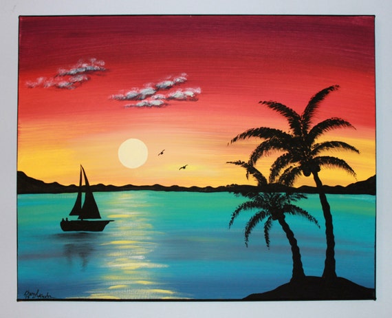 Items similar to Original Acrylic Painting Canvas Paradise Tropical