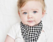 Dribble Bib Drool Bib Baby  Bandana Bibdana Baby Scarf Houndstooth Check Black and White Monochrome