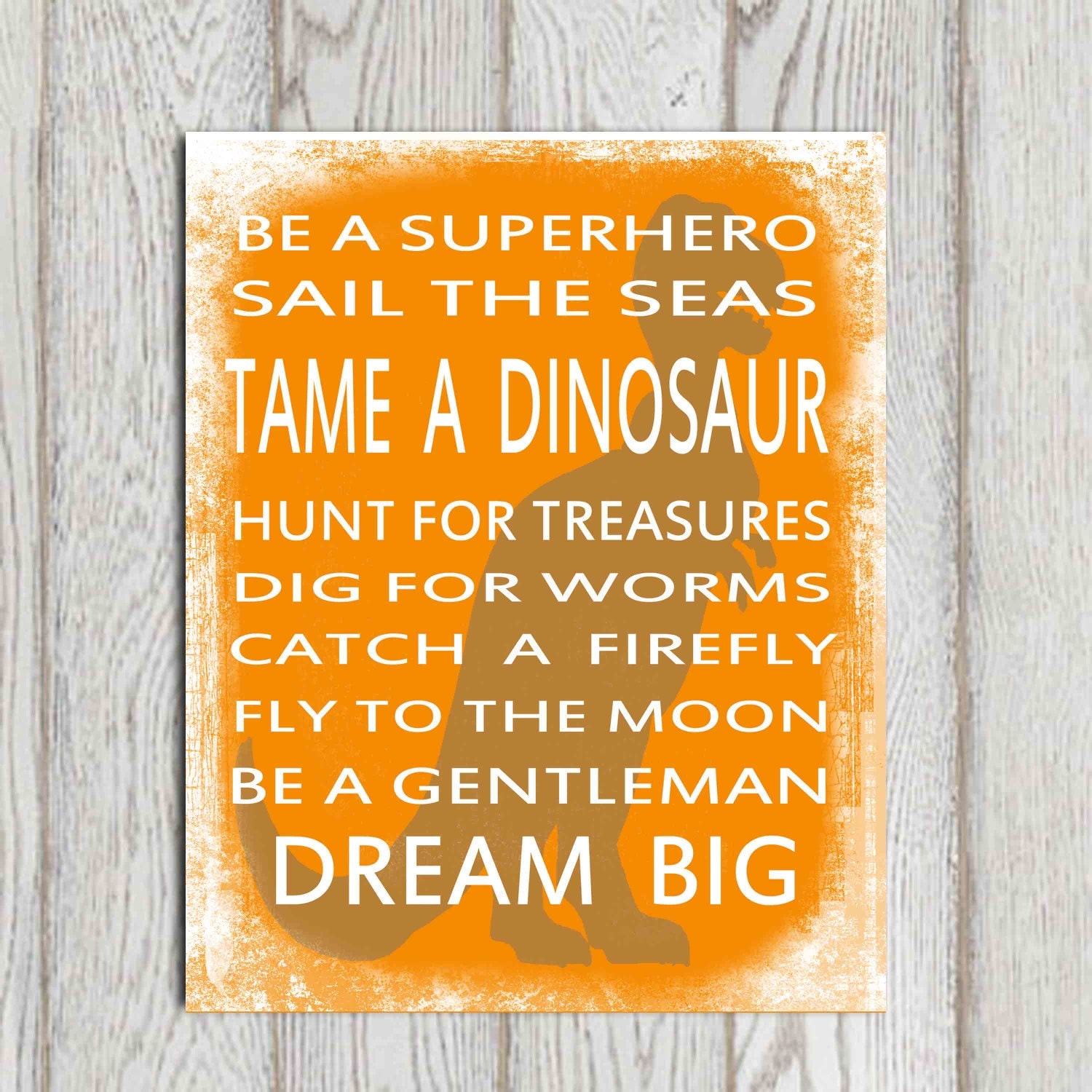 dinosaur quote printable boys bedroom wall art print orange