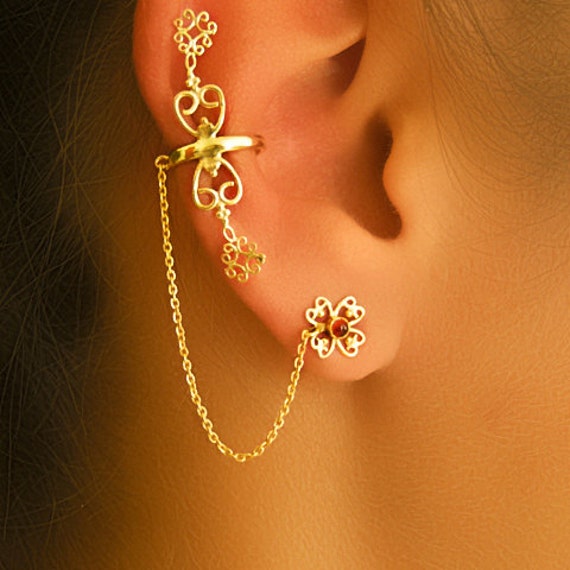 Gold Ear Cuff Ear Climber Climber Earrings Gemstone