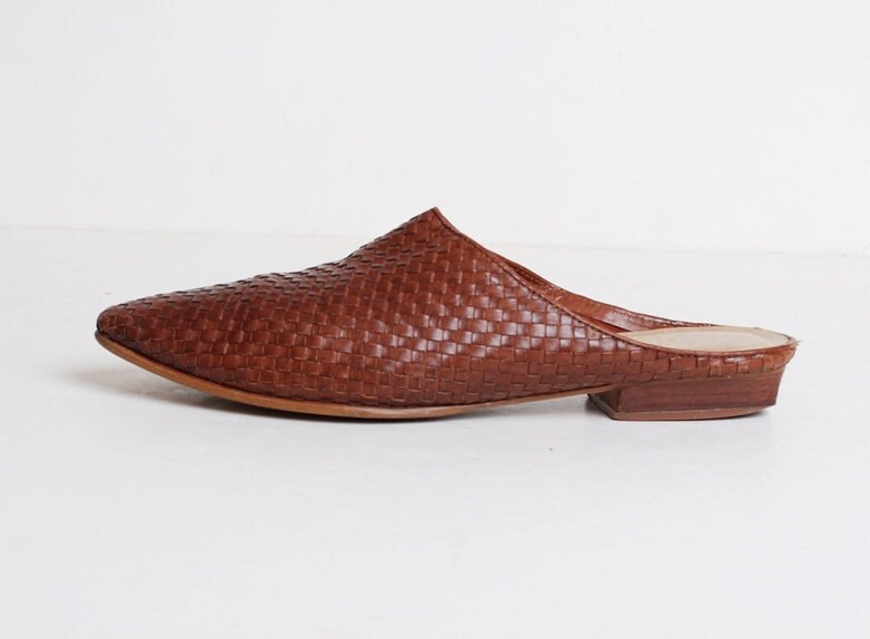 cognac woven mules