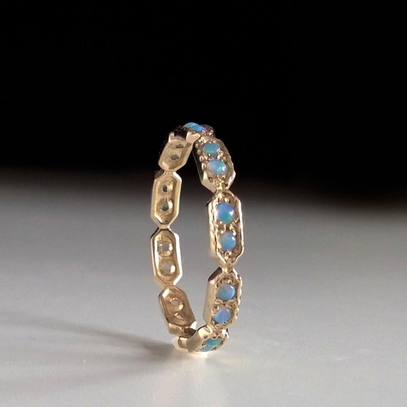 Opal Eternity ring - Blue stone ring - thin band - dainty gold ring ...