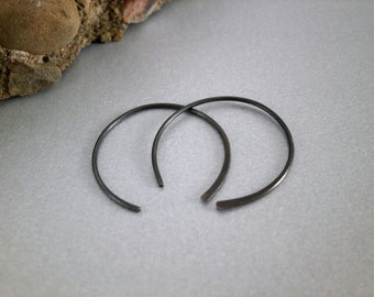 Oxidized Sterling Silver Hoops Half Hoop Earring Hammered Sterling Earrings Minimalist Jewelry Gray Earring Modern Artisan Metalwork Jewelry